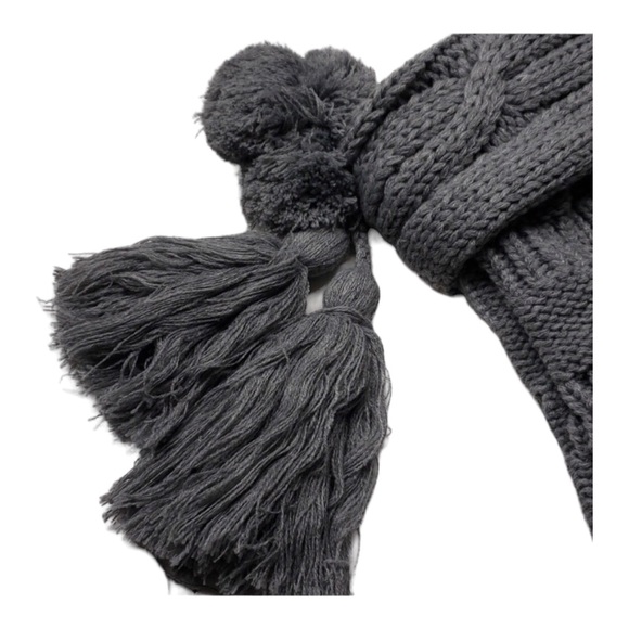 Hearth & Hand Gray Cable Knit Holiday Stocking w/ Tassels & Pom-Pom Balls - NWT! - Picture 2 of 6